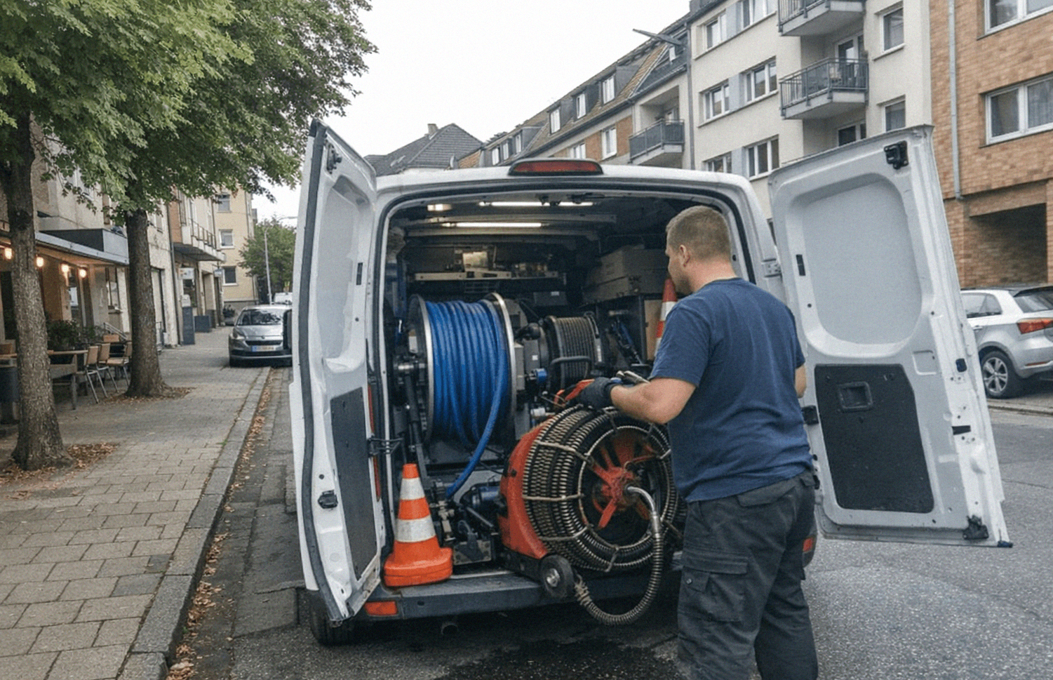 Voll ausgestattetes Einsatzfahrzeug der Propst Sanierung bei Nacht